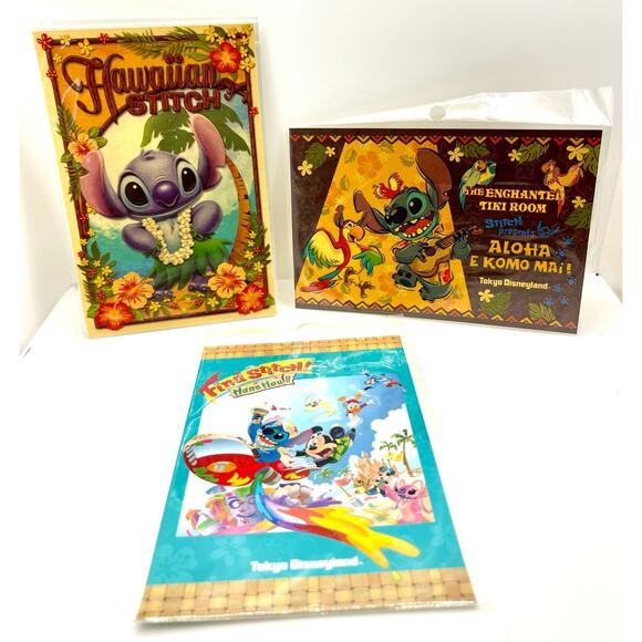 Disney Stitch Postcard Set Of 3 Featuring Hawaiian & Tiki Room Tokyo Disneyland - Picture 1 of 2